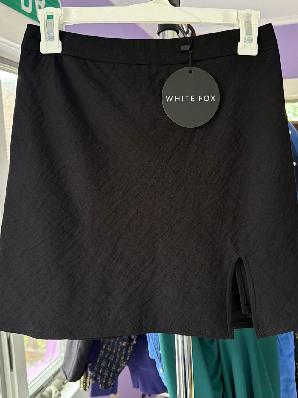 White Fox Boutique Black Mini Skirt with Small Front Slit size M NWT